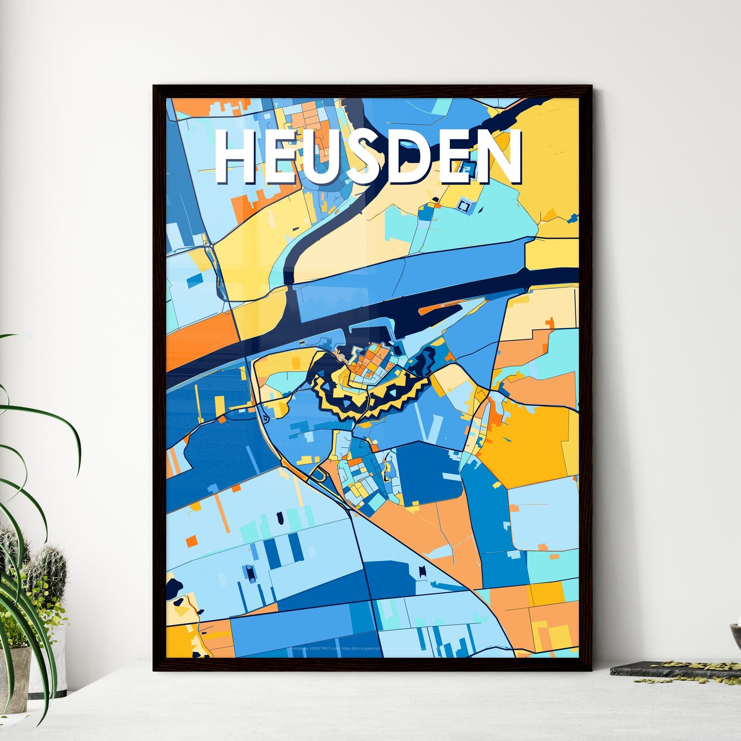 HEUSDEN NETHERLANDS Vibrant Colorful Art Map Poster Blue Orange