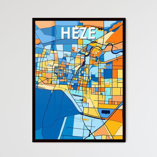 HEZE CHINA Vibrant Colorful Art Map Poster Blue Orange