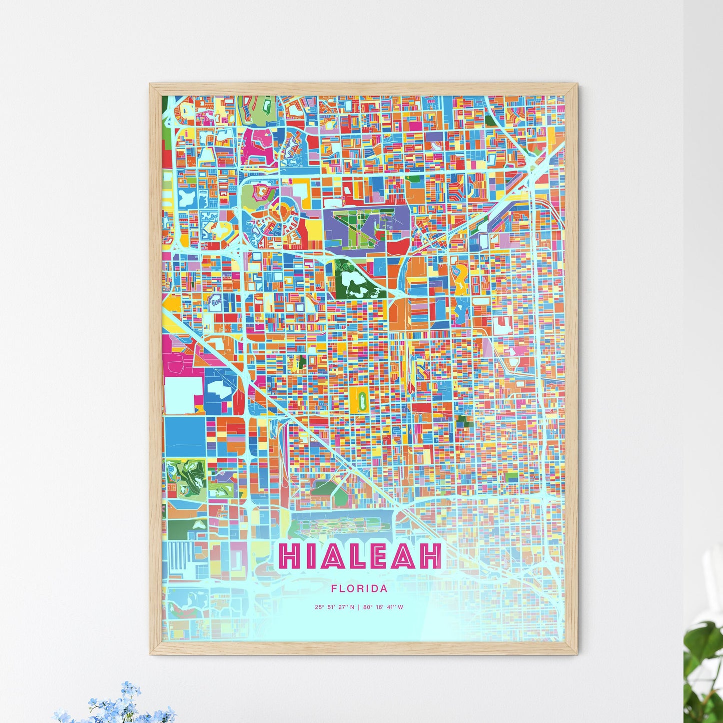 Colorful Hialeah Florida Fine Art Map Crazy Colors