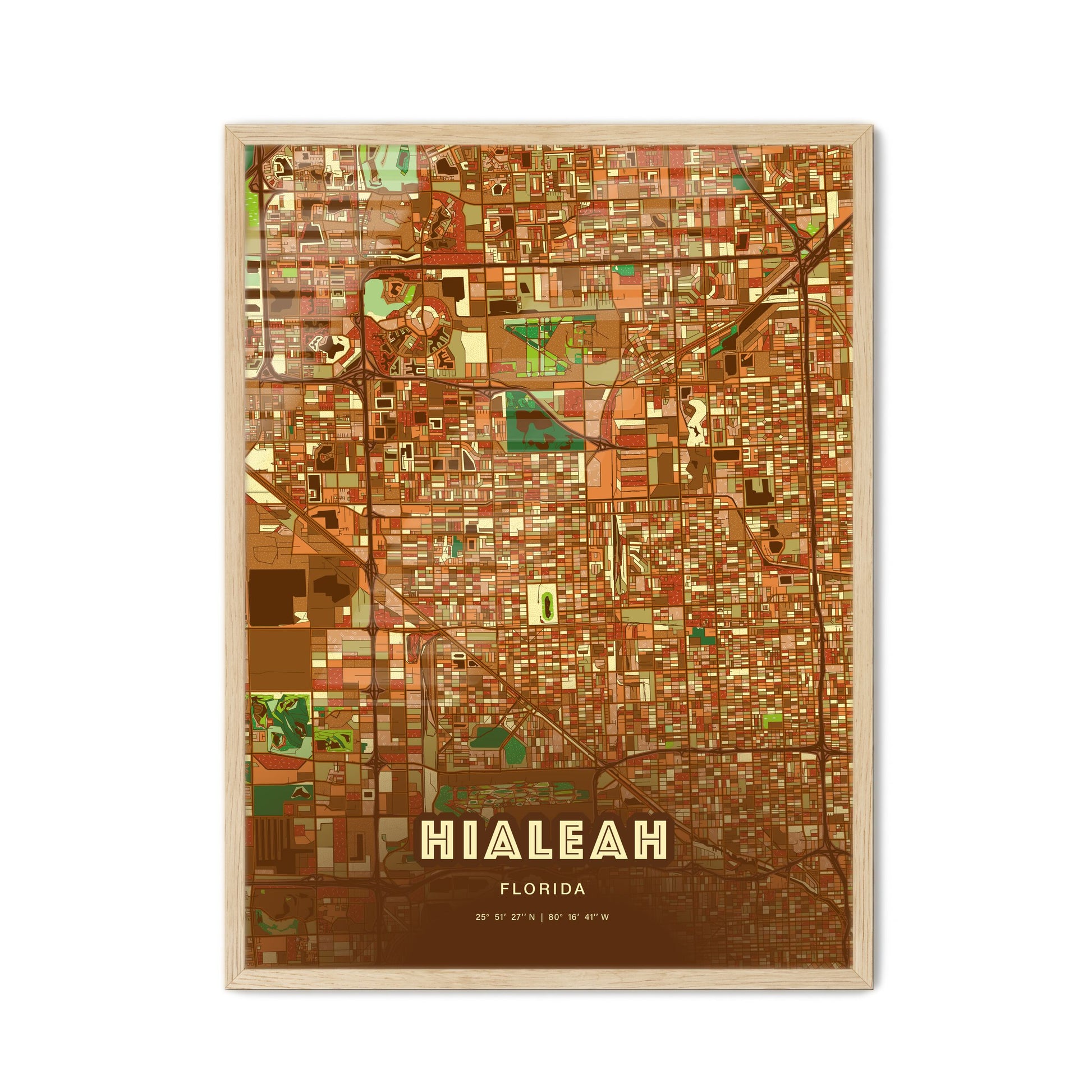 Colorful Hialeah Florida Fine Art Map Farmhouse