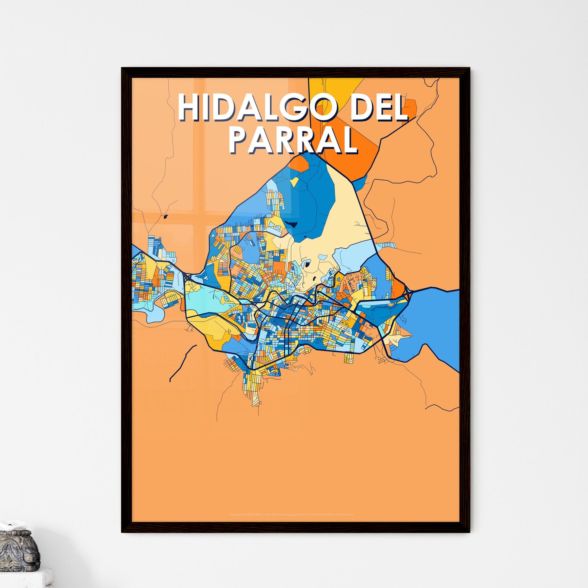 HIDALGO DEL PARRAL MEXICO Vibrant Colorful Art Map Poster Blue Orange