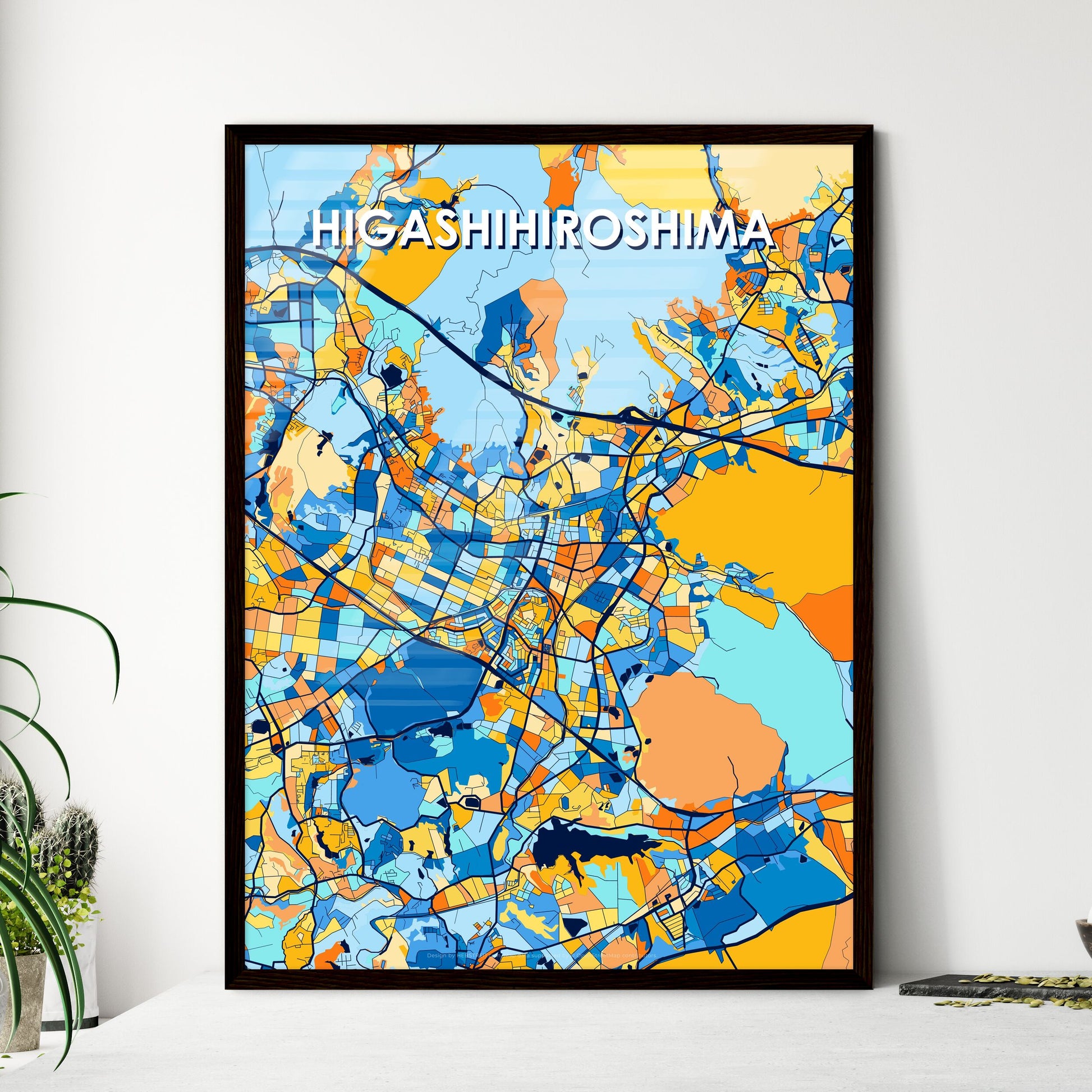 HIGASHIHIROSHIMA JAPAN Vibrant Colorful Art Map Poster Blue Orange