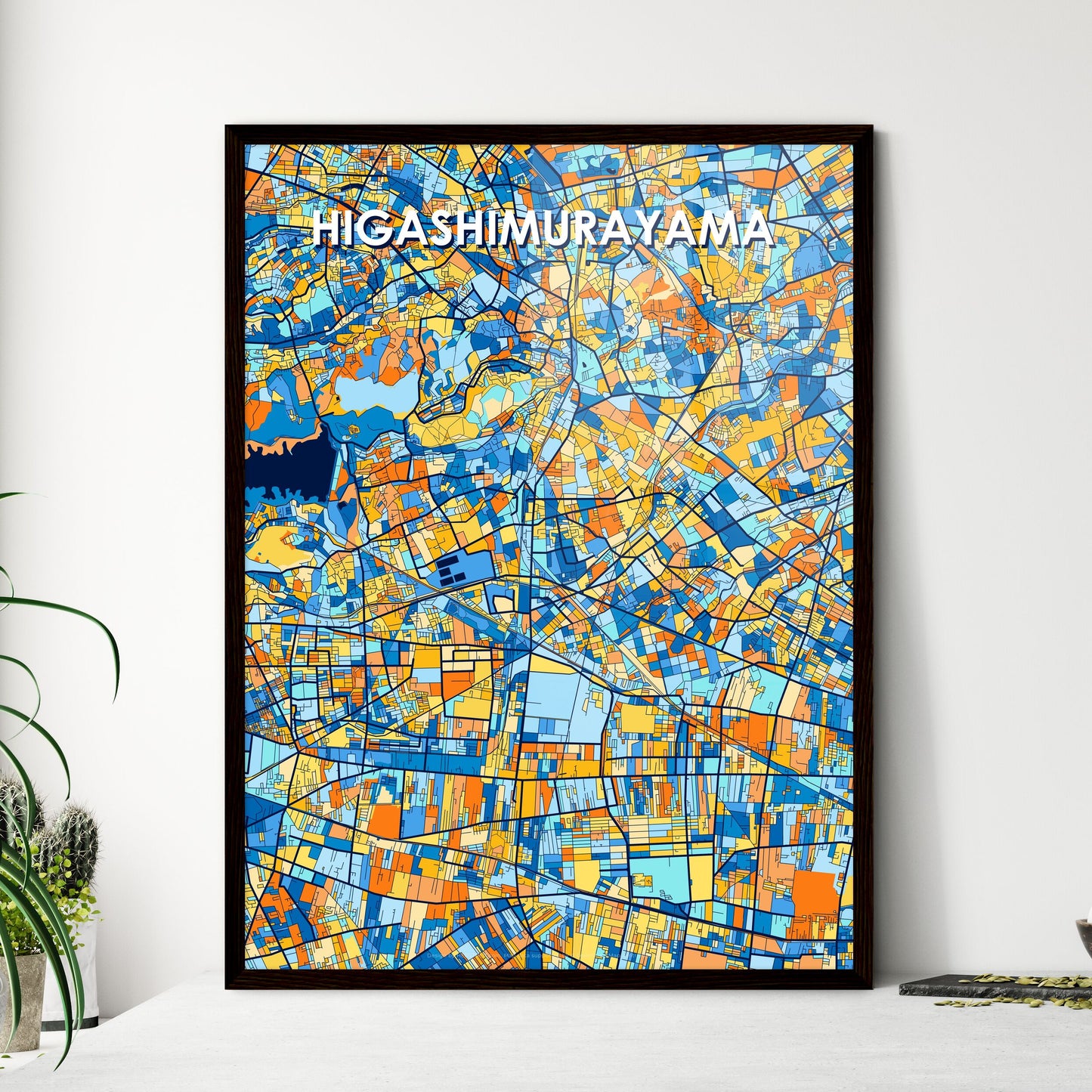 HIGASHIMURAYAMA JAPAN Vibrant Colorful Art Map Poster Blue Orange