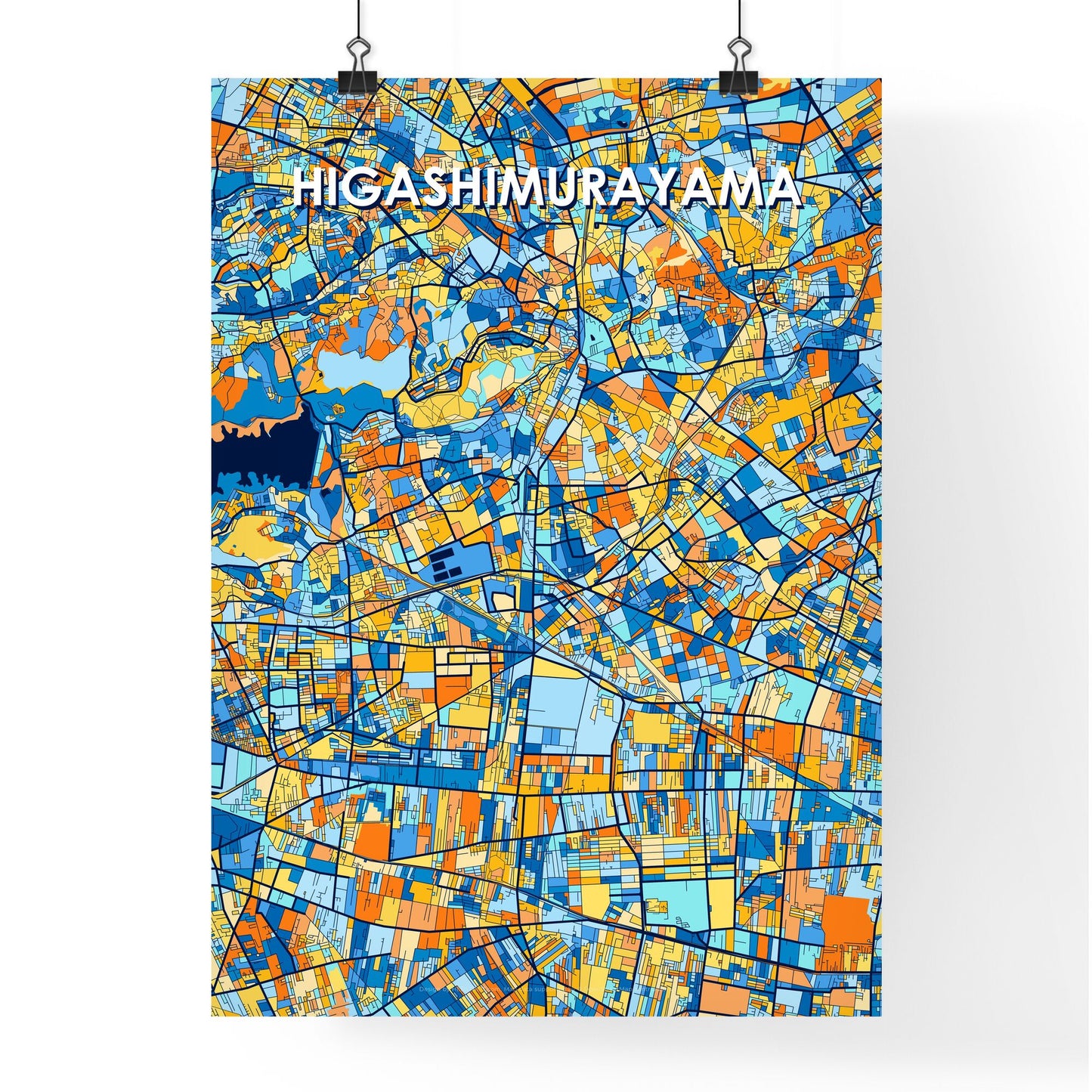 HIGASHIMURAYAMA JAPAN Vibrant Colorful Art Map Poster Blue Orange