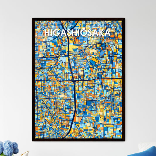 HIGASHIŌSAKA JAPAN Vibrant Colorful Art Map Poster Blue Orange