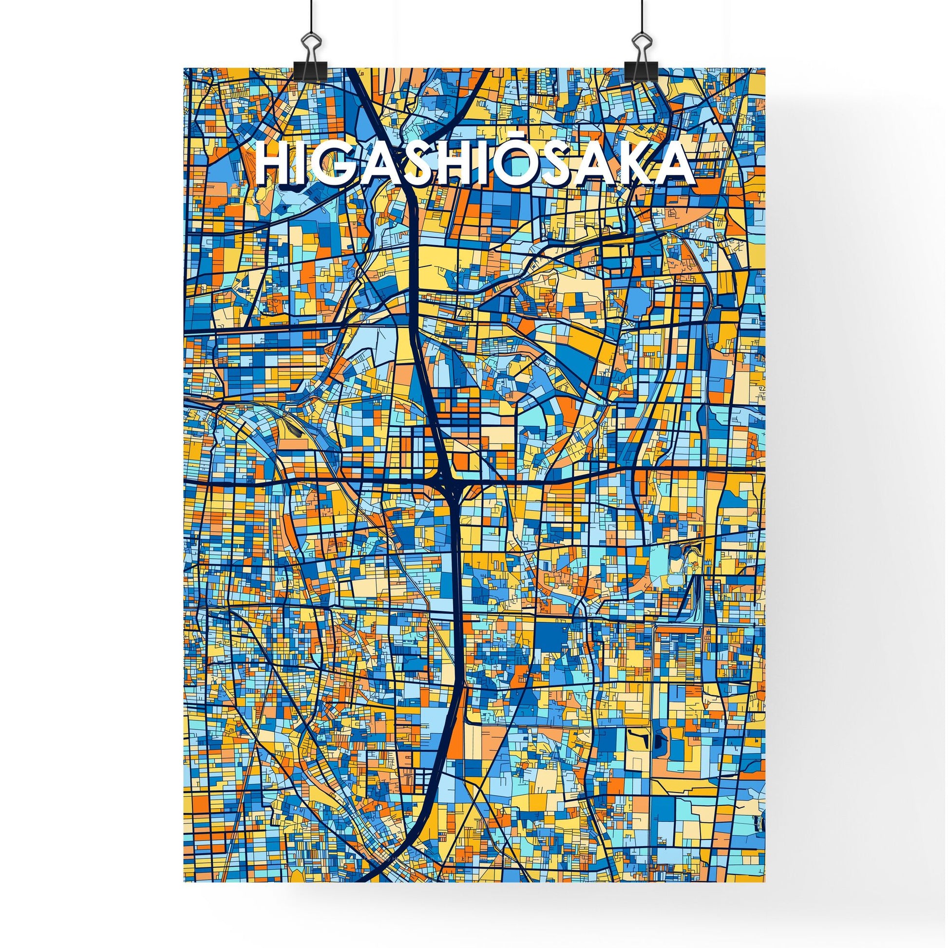 HIGASHIŌSAKA JAPAN Vibrant Colorful Art Map Poster Blue Orange