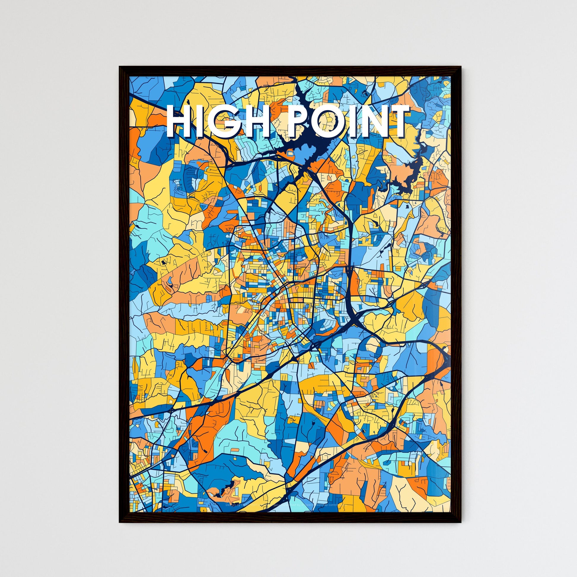 HIGH POINT NORTH CAROLINA Vibrant Colorful Art Map Poster Blue Orange