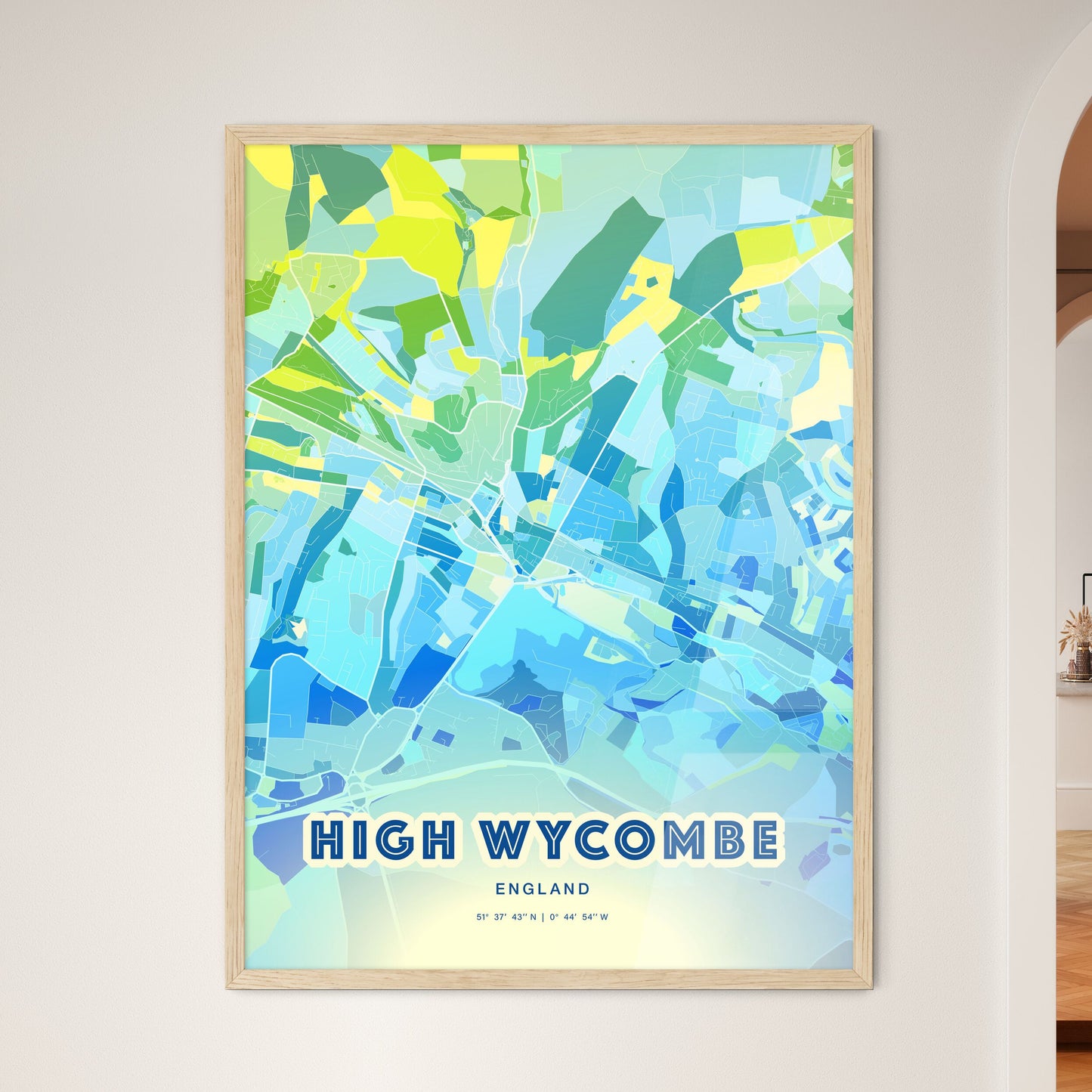 Colorful High Wycombe England Fine Art Map Cool Blue