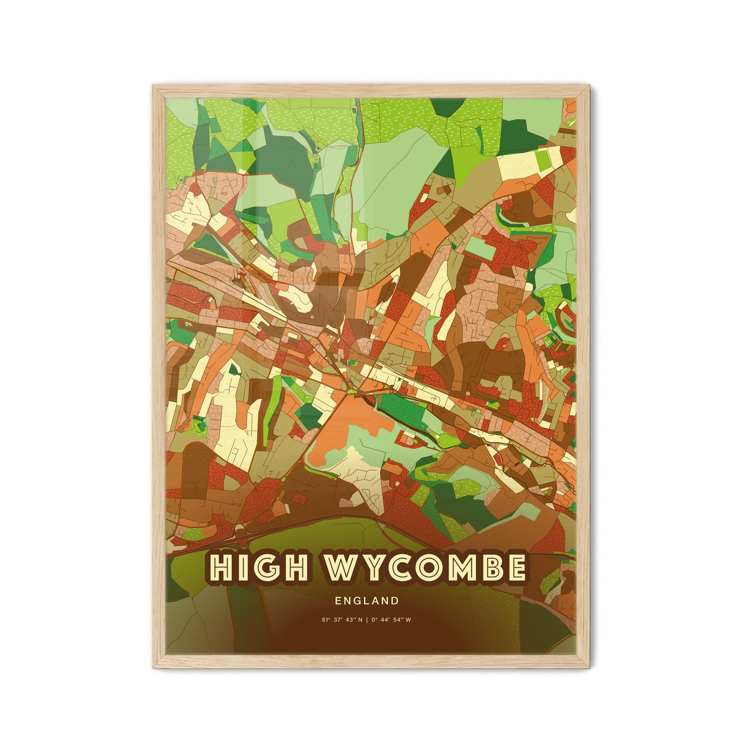 Colorful High Wycombe England Fine Art Map Farmhouse
