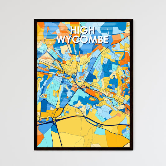 HIGH WYCOMBE ENGLAND Vibrant Colorful Art Map Poster Blue Orange