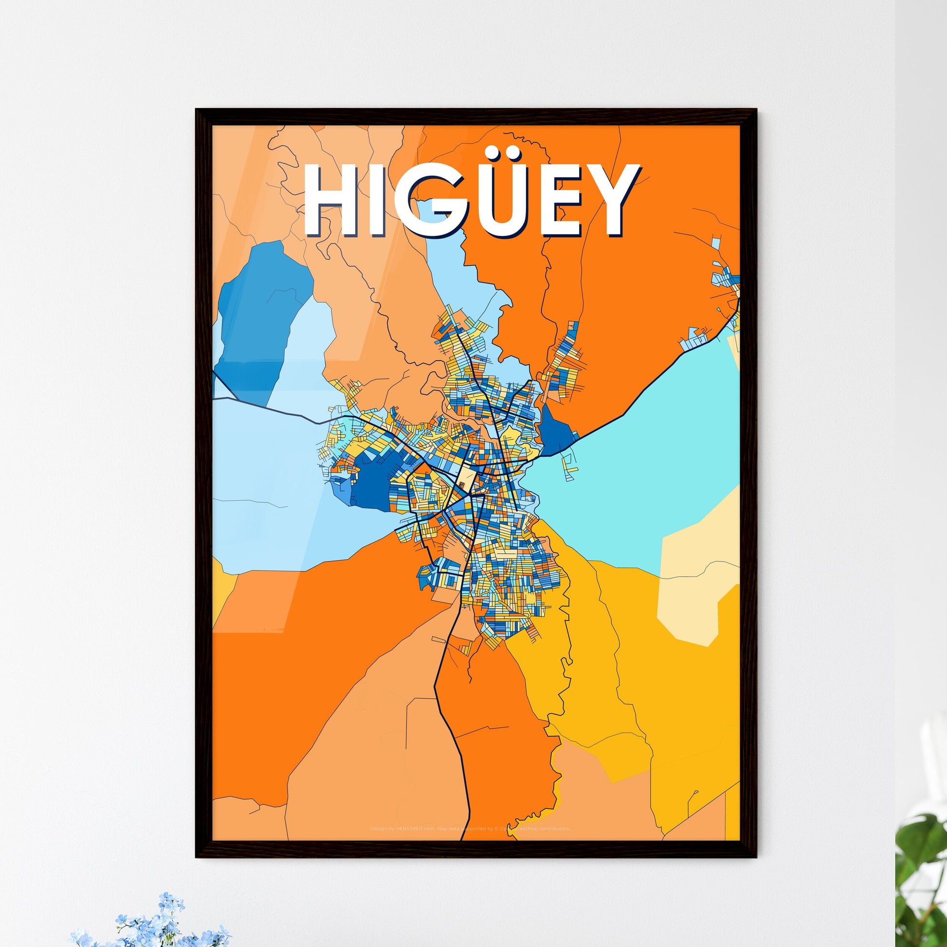 HIGÜEY DOMINICAN REPUBLIC Vibrant Colorful Art Map Poster Blue Orange