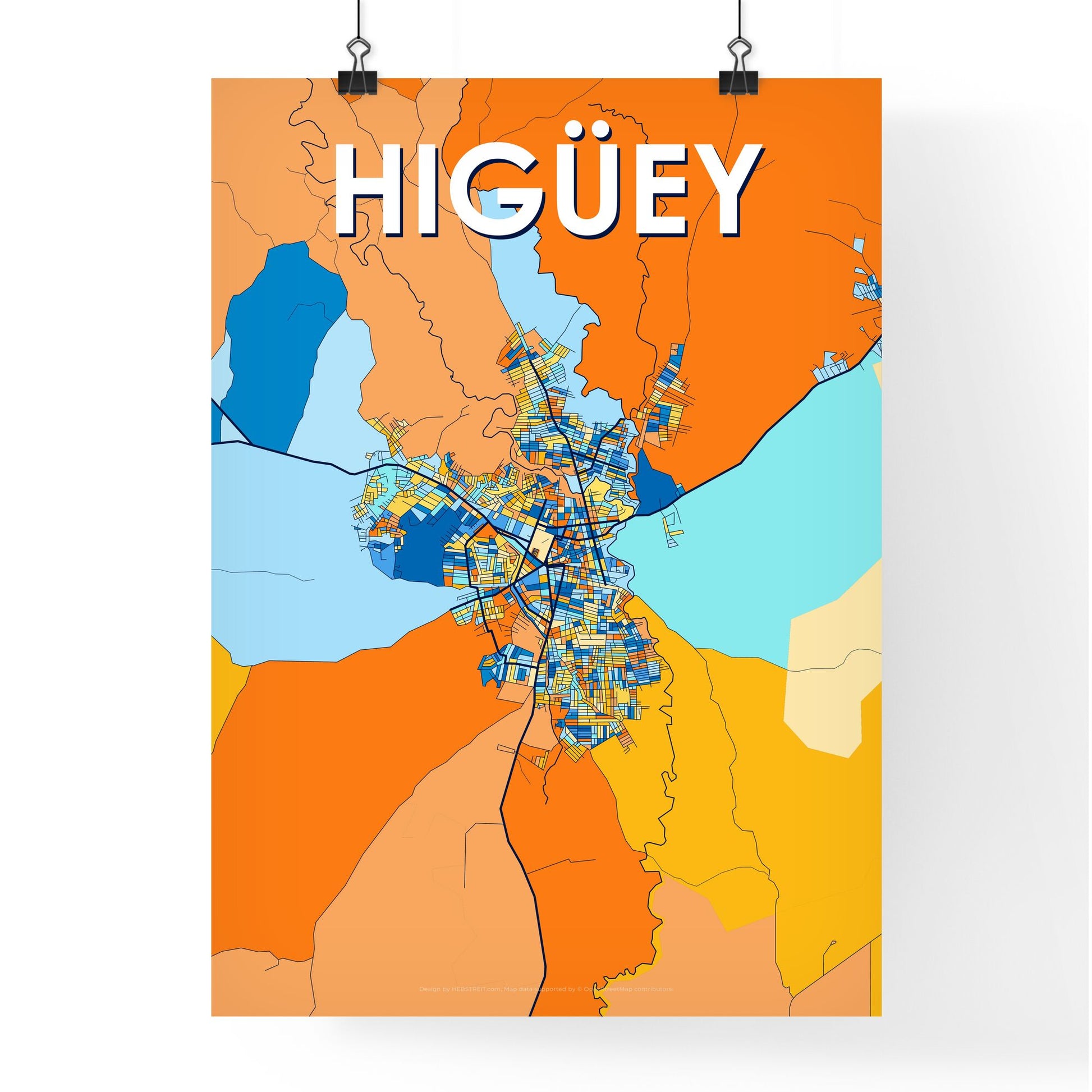 HIGÜEY DOMINICAN REPUBLIC Vibrant Colorful Art Map Poster Blue Orange