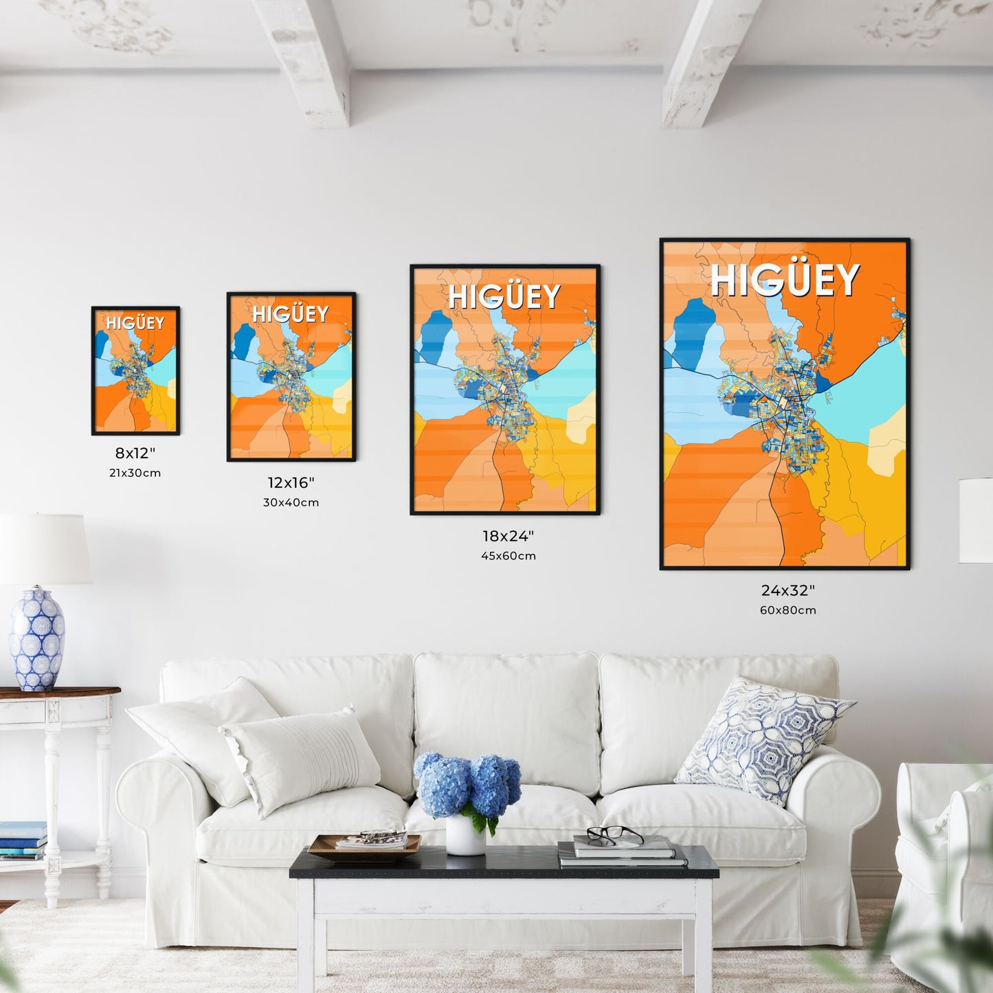 HIGÜEY DOMINICAN REPUBLIC Vibrant Colorful Art Map Poster Blue Orange