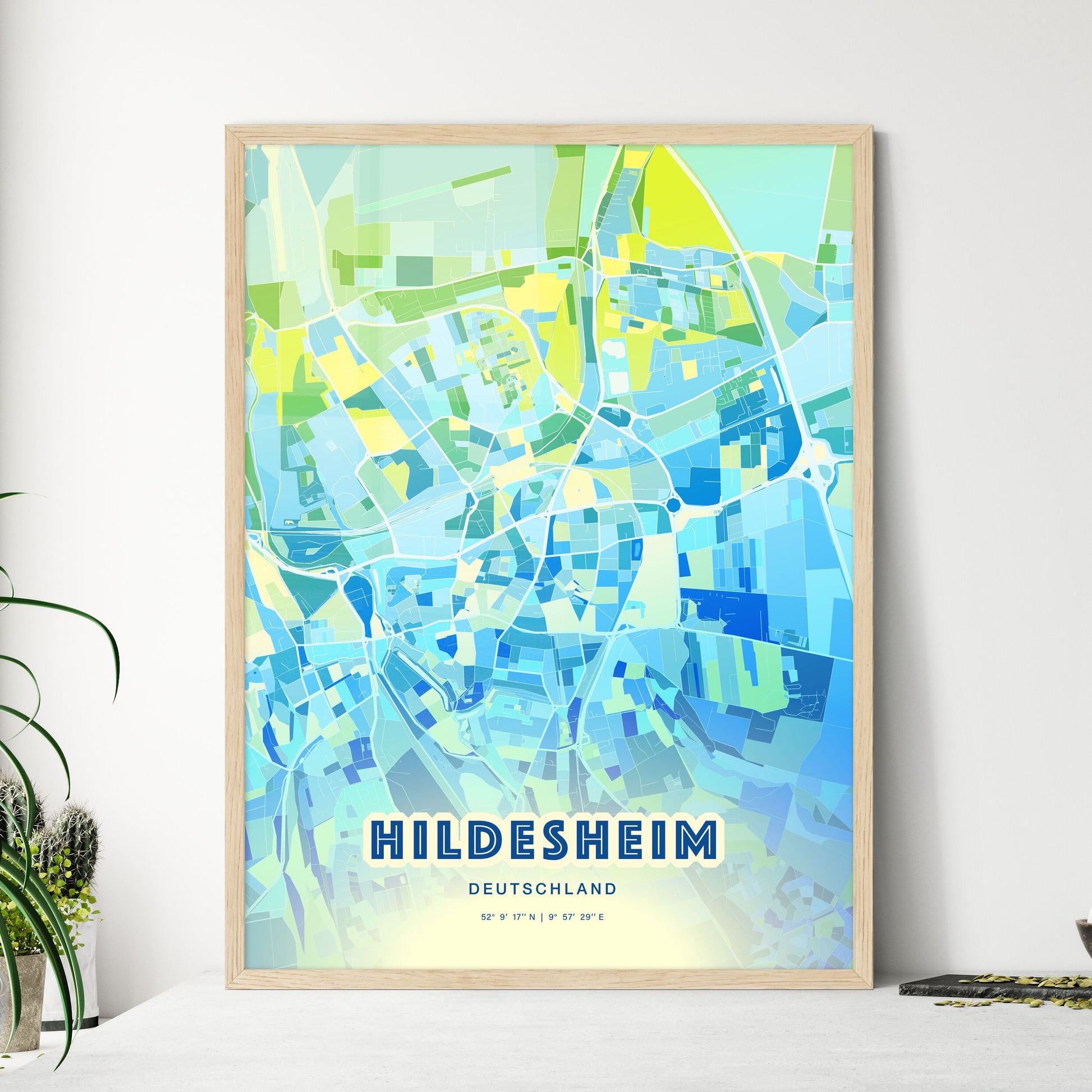 Colorful Hildesheim Germany Fine Art Map Cool Blue