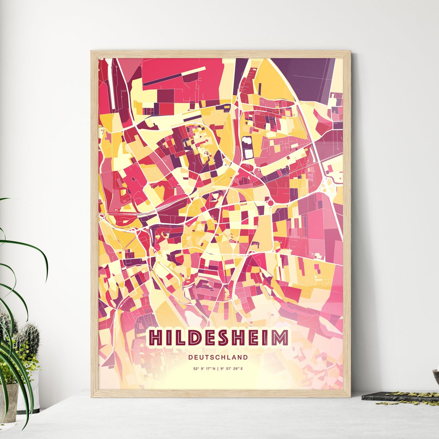 Colorful Hildesheim Germany Fine Art Map Hot Red