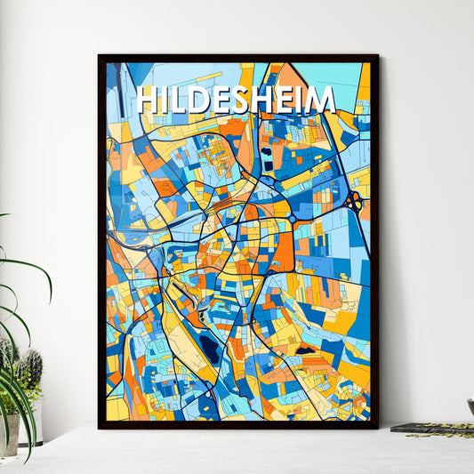 HILDESHEIM GERMANY Vibrant Colorful Art Map Poster Blue Orange