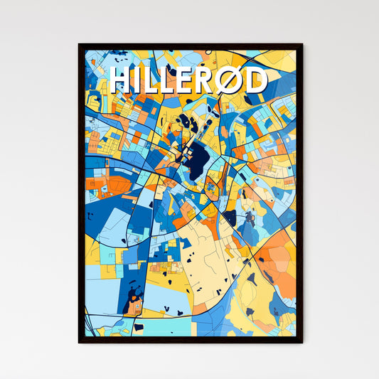 HILLERØD DENMARK Vibrant Colorful Art Map Poster Blue Orange