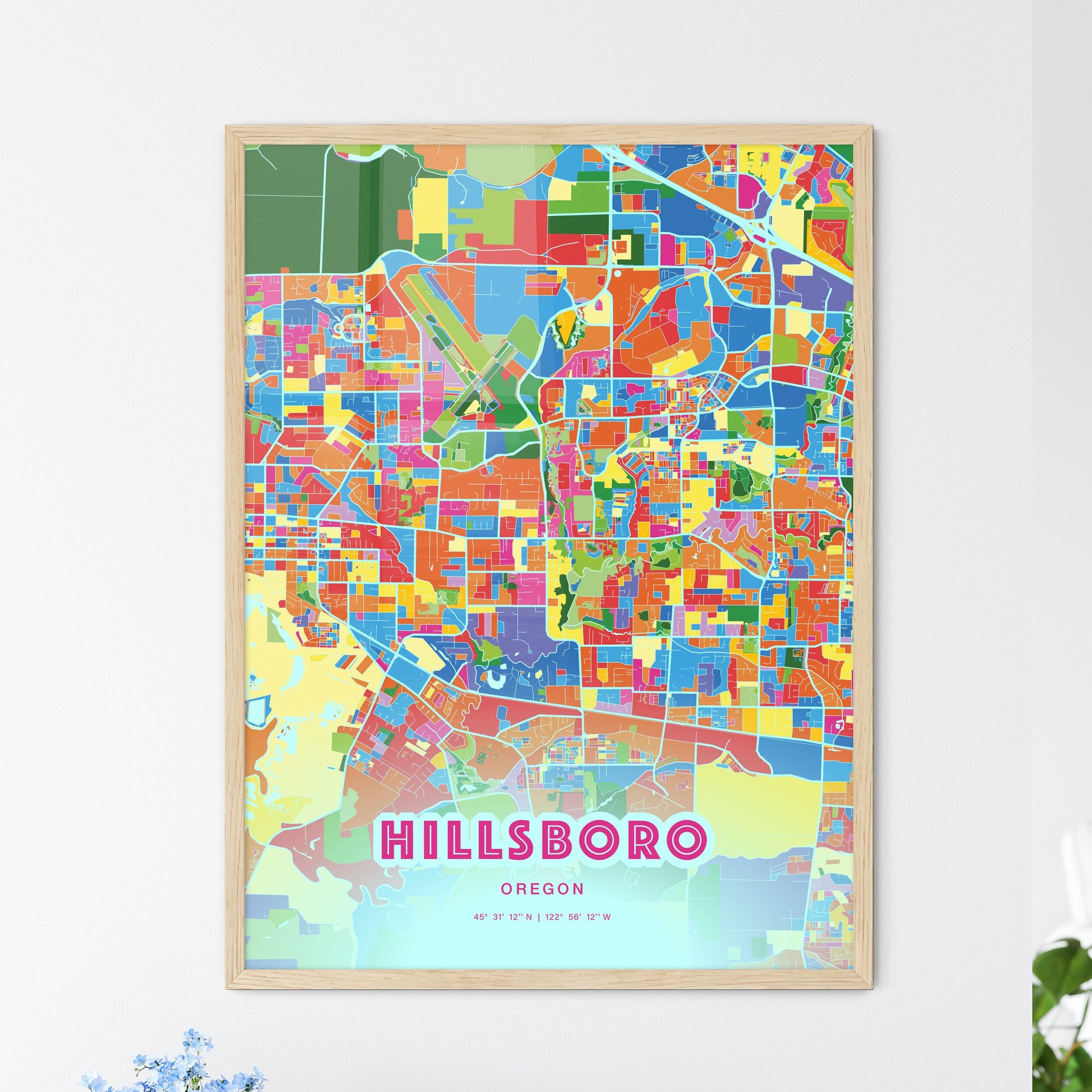Colorful Hillsboro Oregon Fine Art Map Crazy Colors