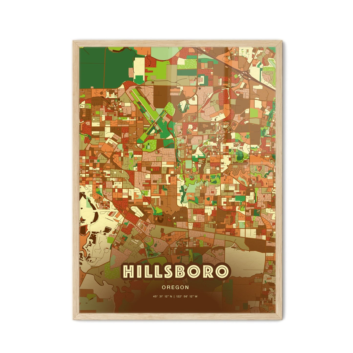 Colorful Hillsboro Oregon Fine Art Map Farmhouse