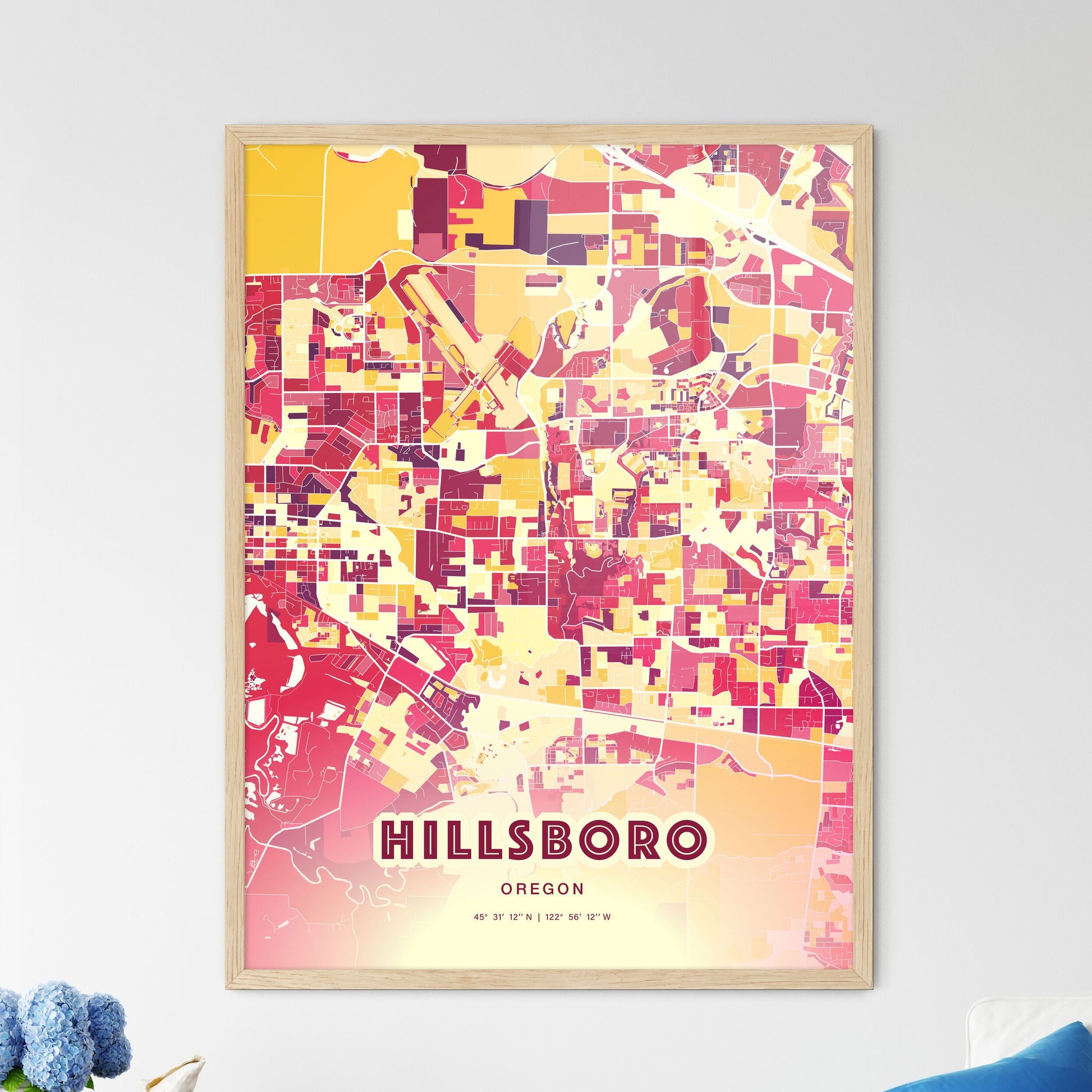 Colorful Hillsboro Oregon Fine Art Map Hot Red