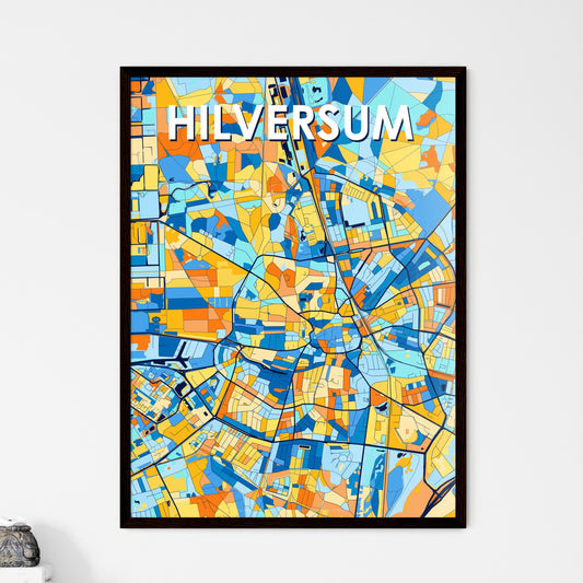 HILVERSUM NETHERLANDS Vibrant Colorful Art Map Poster Blue Orange