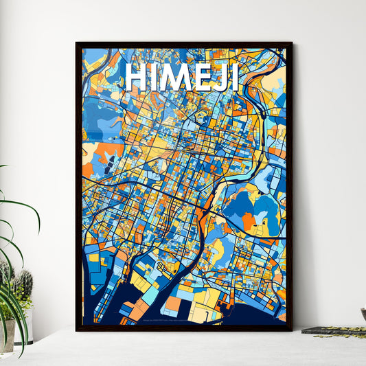 HIMEJI JAPAN Vibrant Colorful Art Map Poster Blue Orange