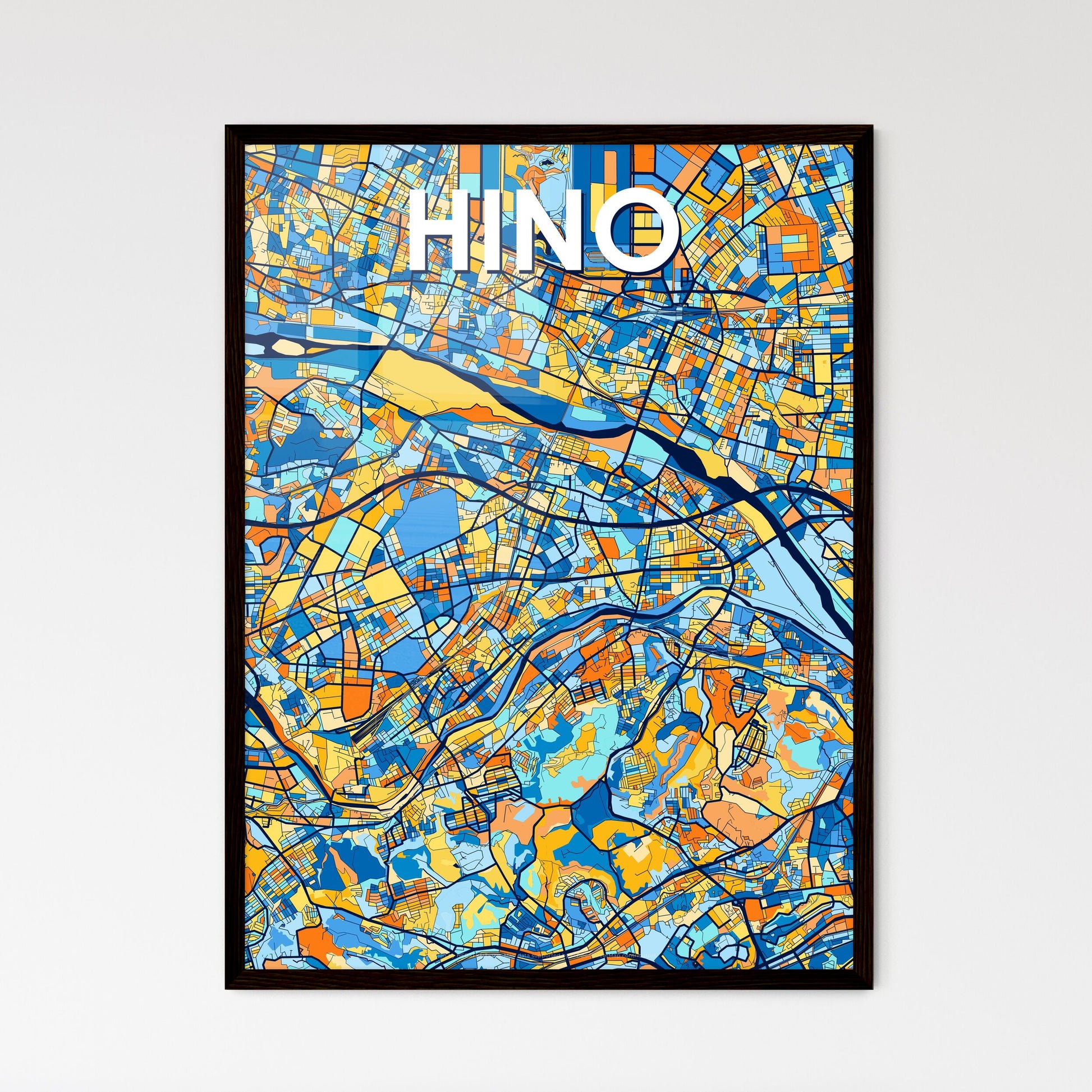 HINO JAPAN Vibrant Colorful Art Map Poster Blue Orange