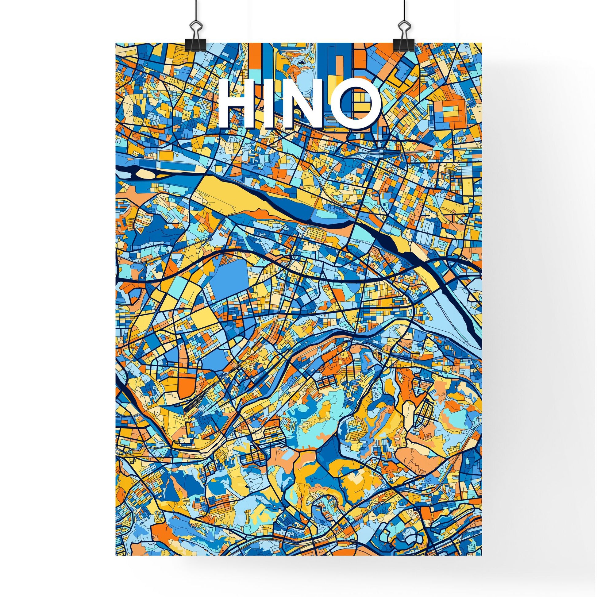 HINO JAPAN Vibrant Colorful Art Map Poster Blue Orange