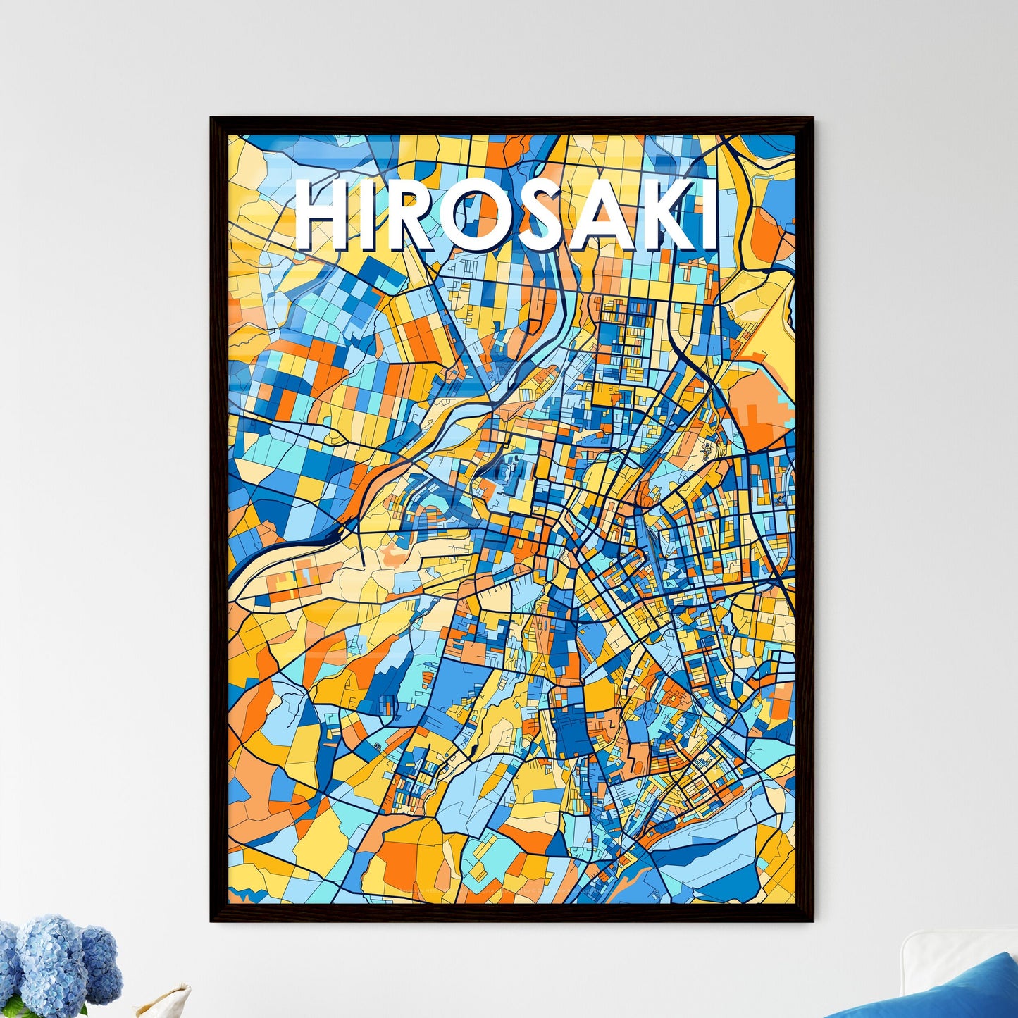 HIROSAKI JAPAN Vibrant Colorful Art Map Poster Blue Orange