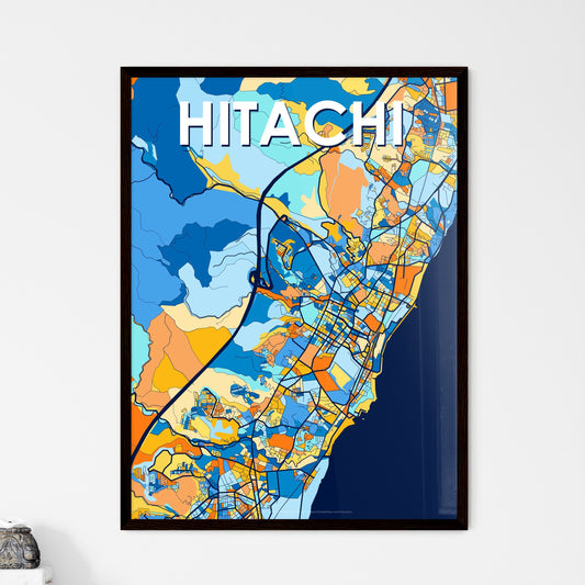 HITACHI JAPAN Vibrant Colorful Art Map Poster Blue Orange