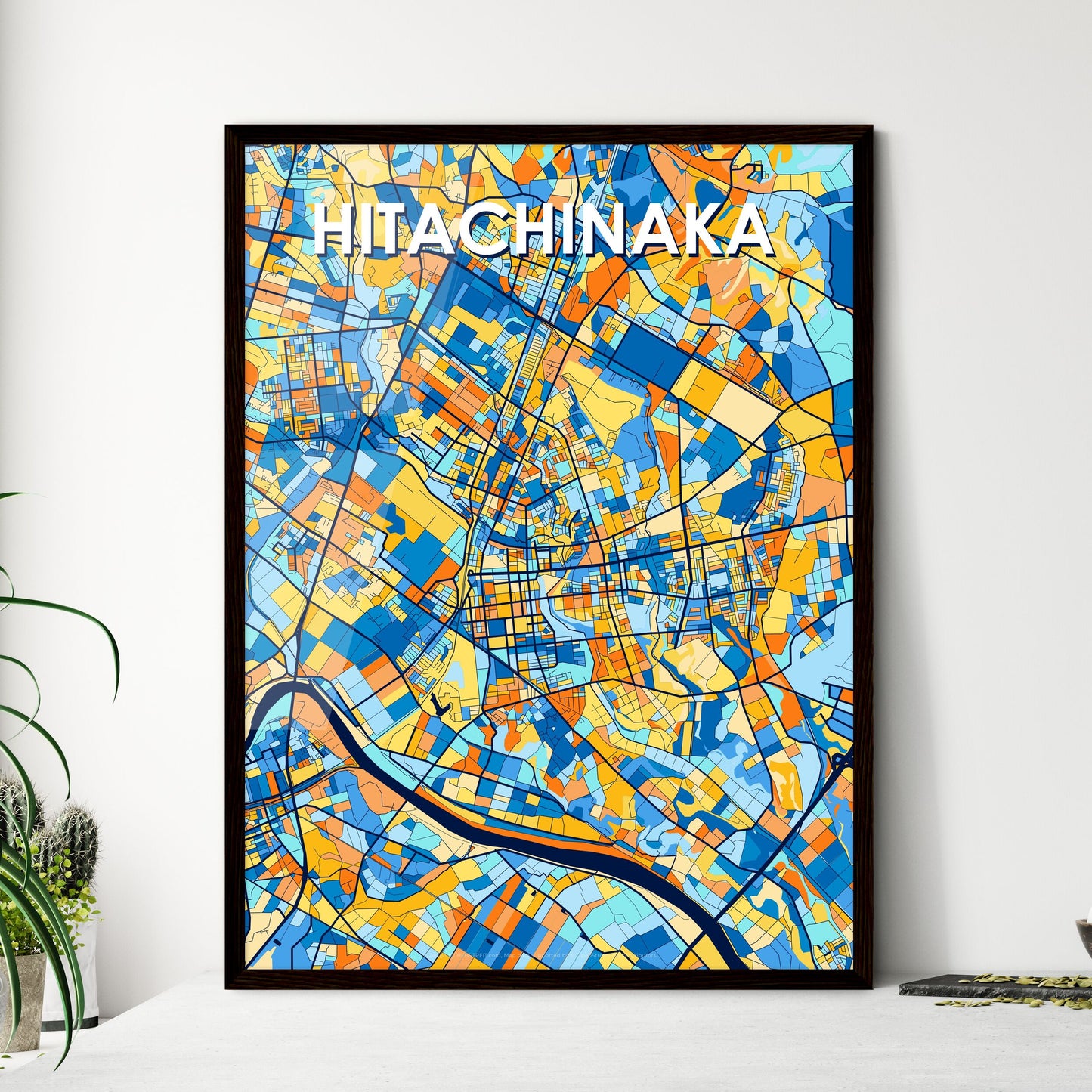 HITACHINAKA JAPAN Vibrant Colorful Art Map Poster Blue Orange