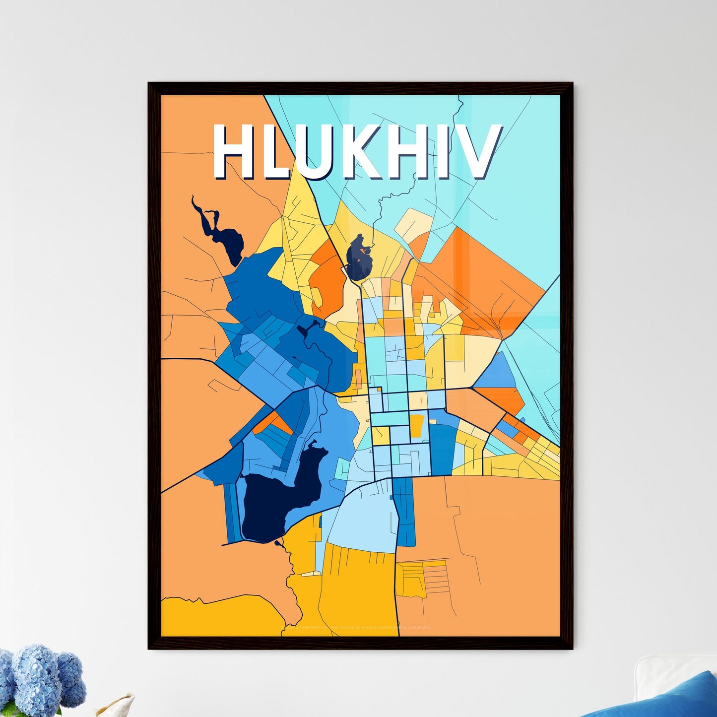 HLUKHIV UKRAINE Vibrant Colorful Art Map Poster Blue Orange