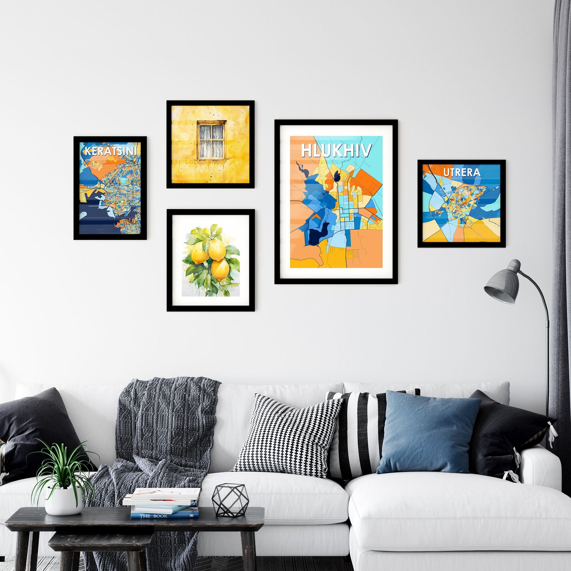 HLUKHIV UKRAINE Vibrant Colorful Art Map Poster Blue Orange