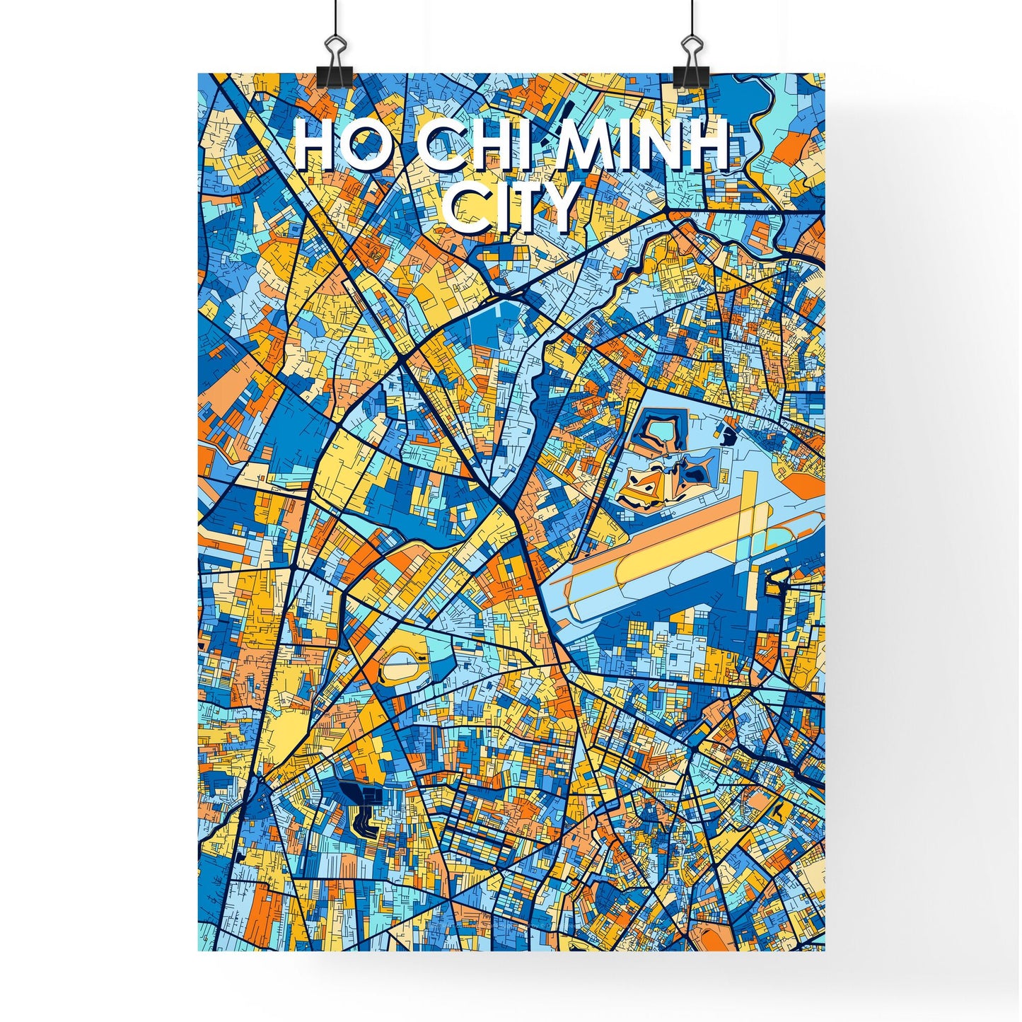 HO CHI MINH CITY VIETNAM Vibrant Colorful Art Map Poster Blue Orange