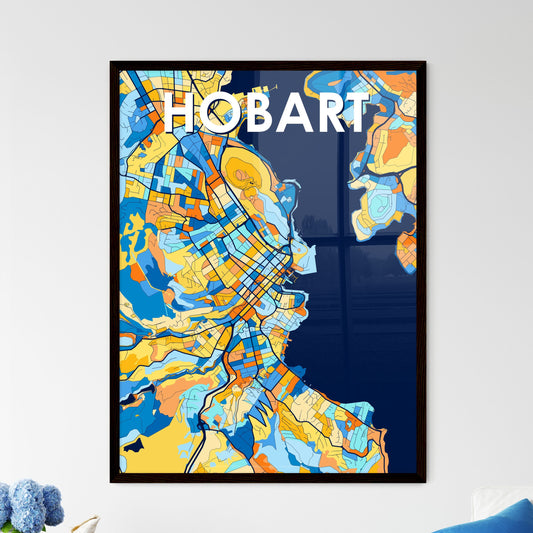 HOBART AUSTRALIA Vibrant Colorful Art Map Poster Blue Orange