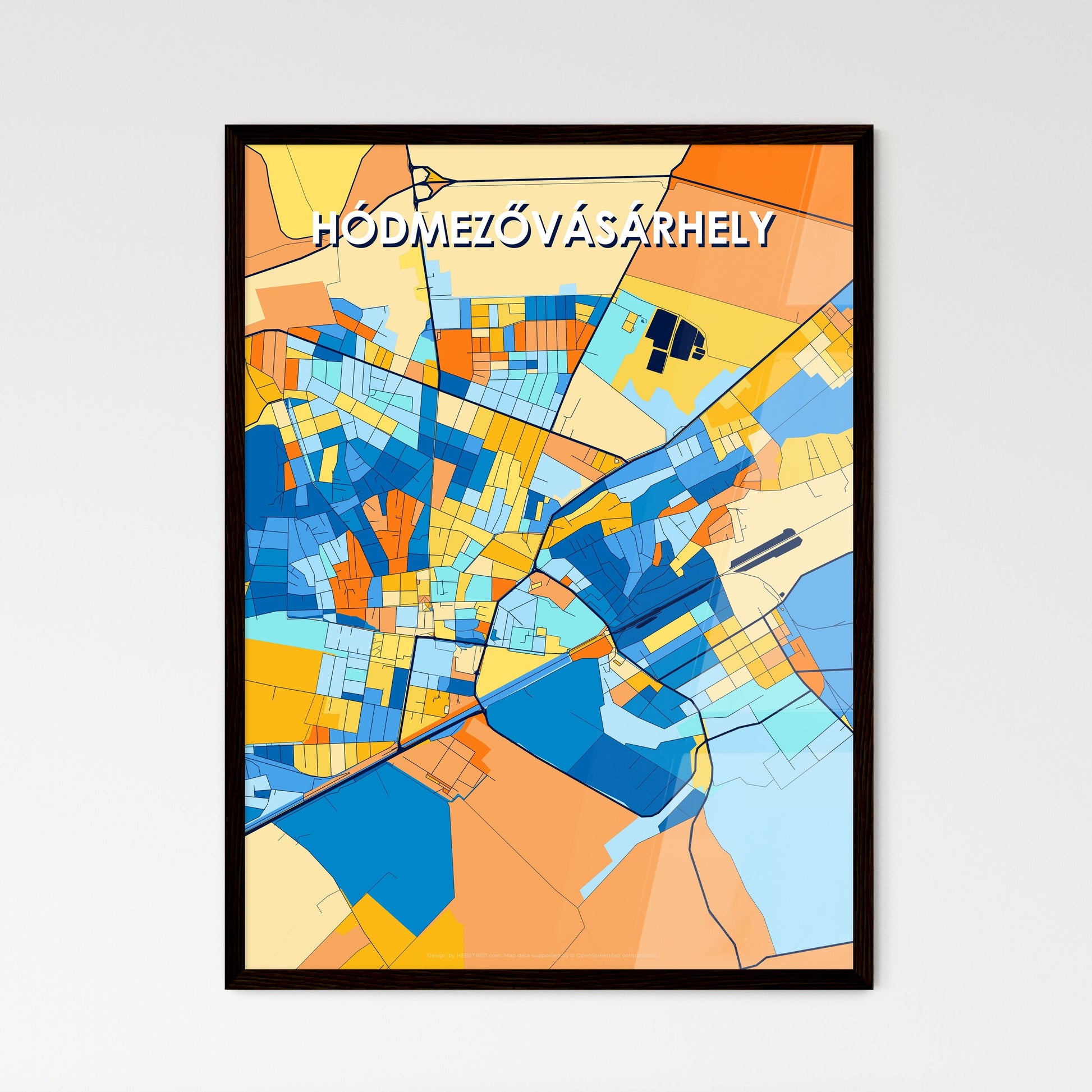 HÓDMEZŐVÁSÁRHELY HUNGARY Vibrant Colorful Art Map Poster Blue Orange