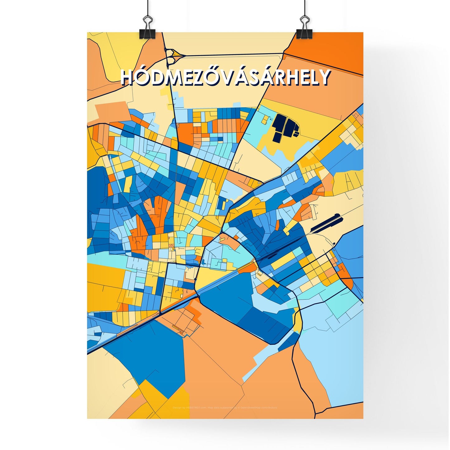 HÓDMEZŐVÁSÁRHELY HUNGARY Vibrant Colorful Art Map Poster Blue Orange