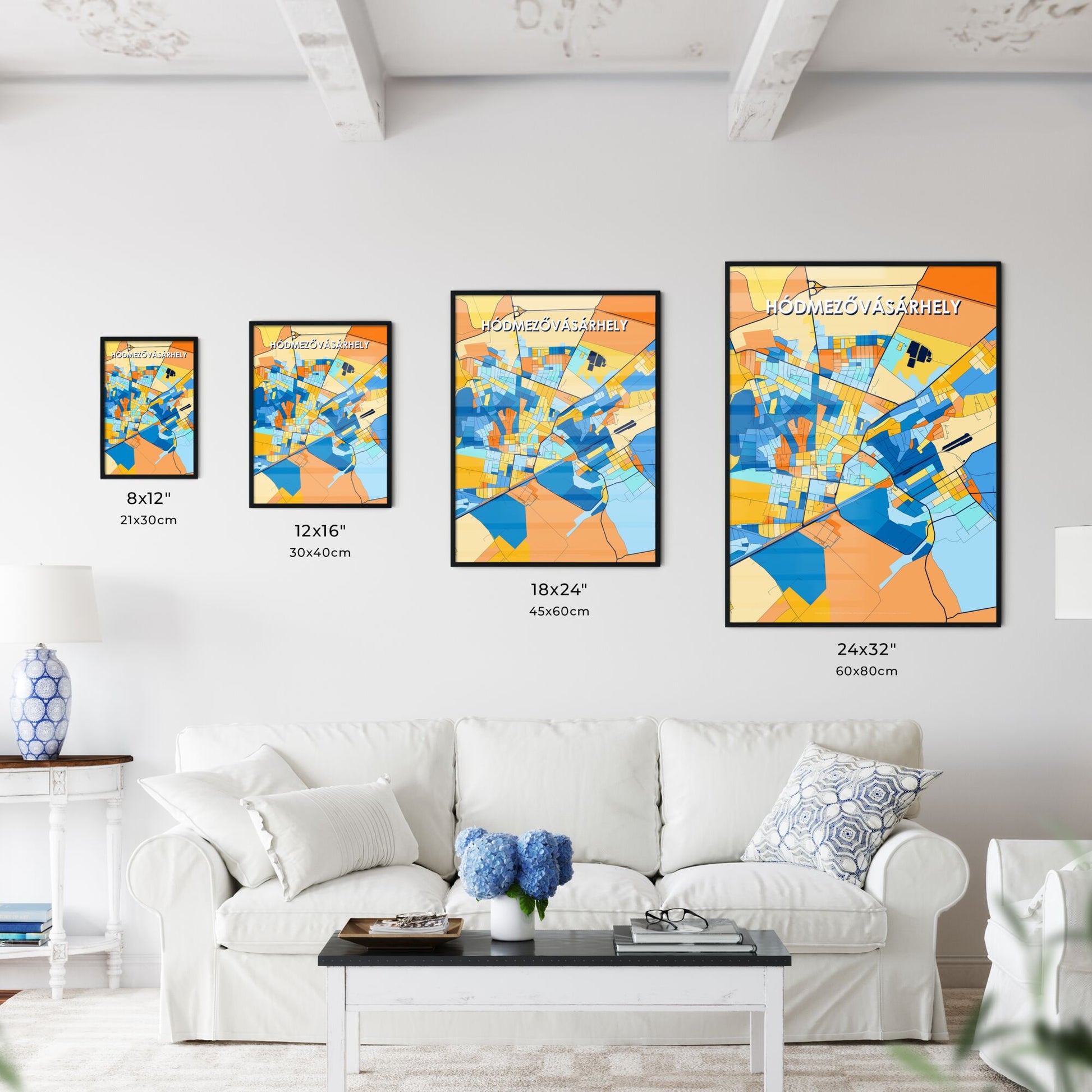 HÓDMEZŐVÁSÁRHELY HUNGARY Vibrant Colorful Art Map Poster Blue Orange