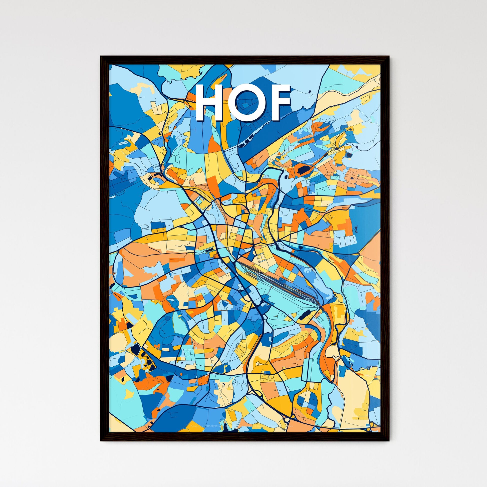 HOF GERMANY Vibrant Colorful Art Map Poster Blue Orange