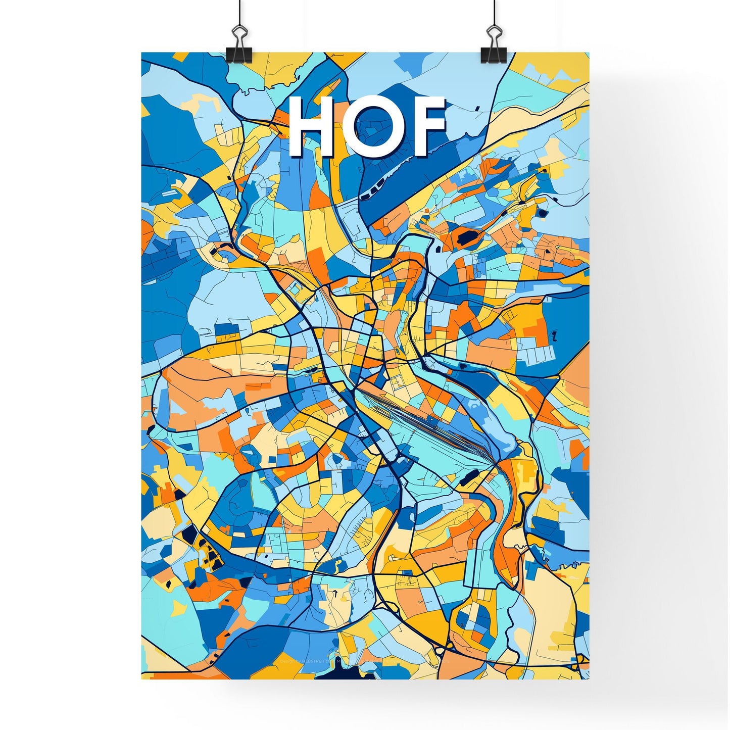 HOF GERMANY Vibrant Colorful Art Map Poster Blue Orange