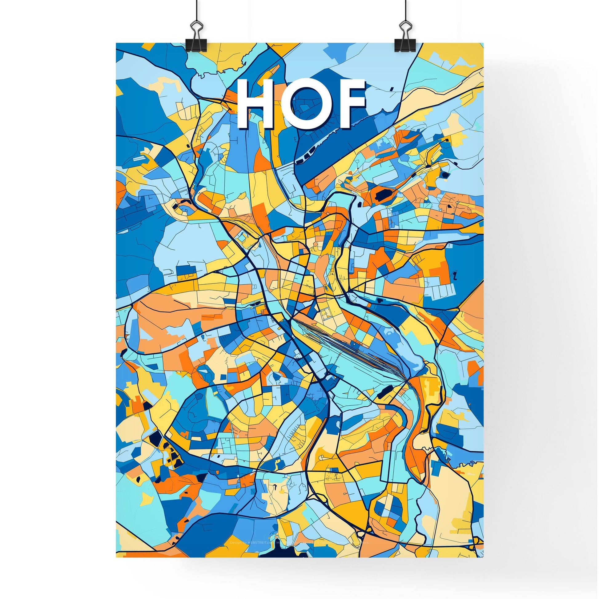 HOF GERMANY Vibrant Colorful Art Map Poster Blue Orange