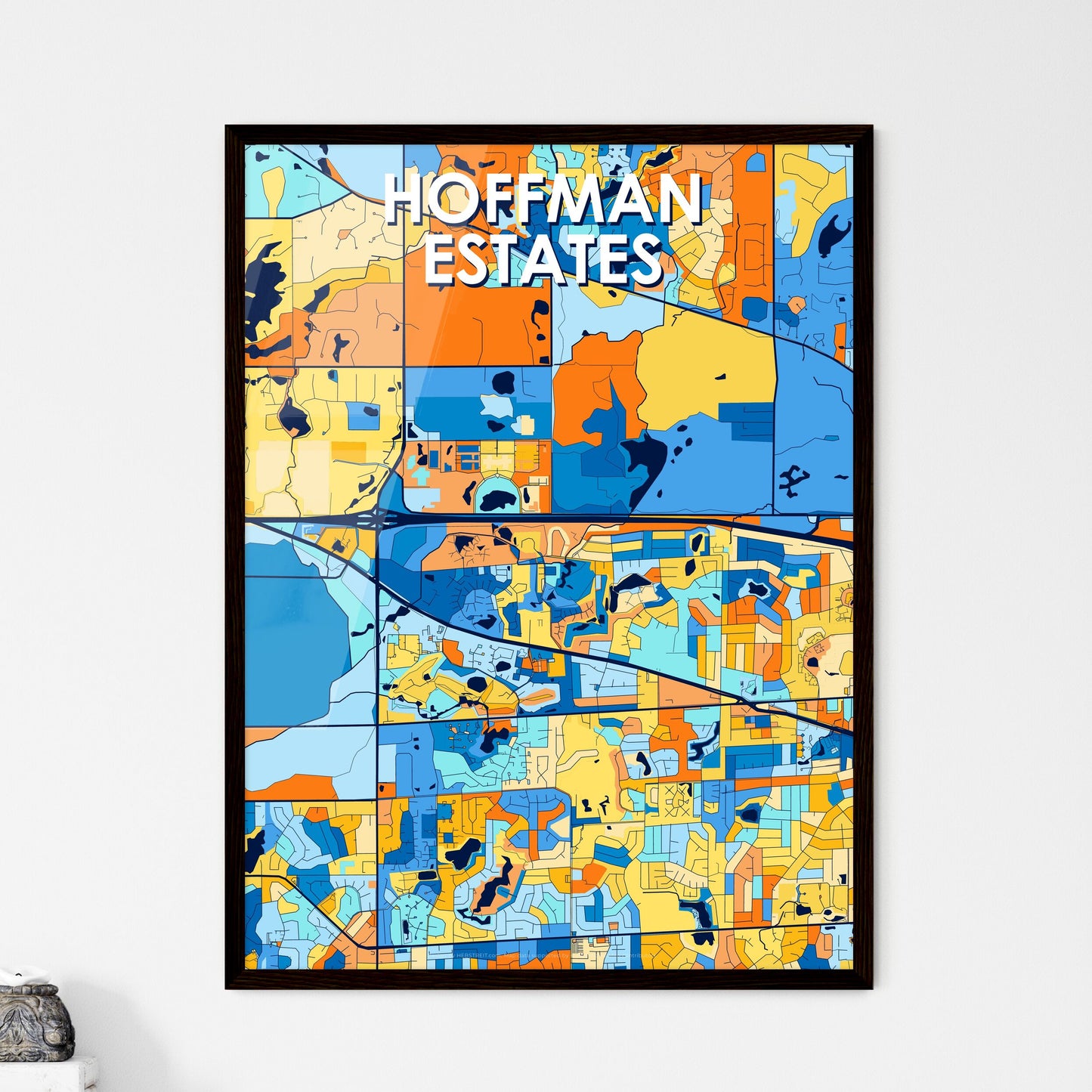 HOFFMAN ESTATES ILLINOIS Vibrant Colorful Art Map Poster Blue Orange