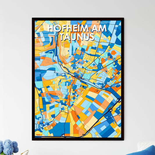 HOFHEIM AM TAUNUS GERMANY Vibrant Colorful Art Map Poster Blue Orange