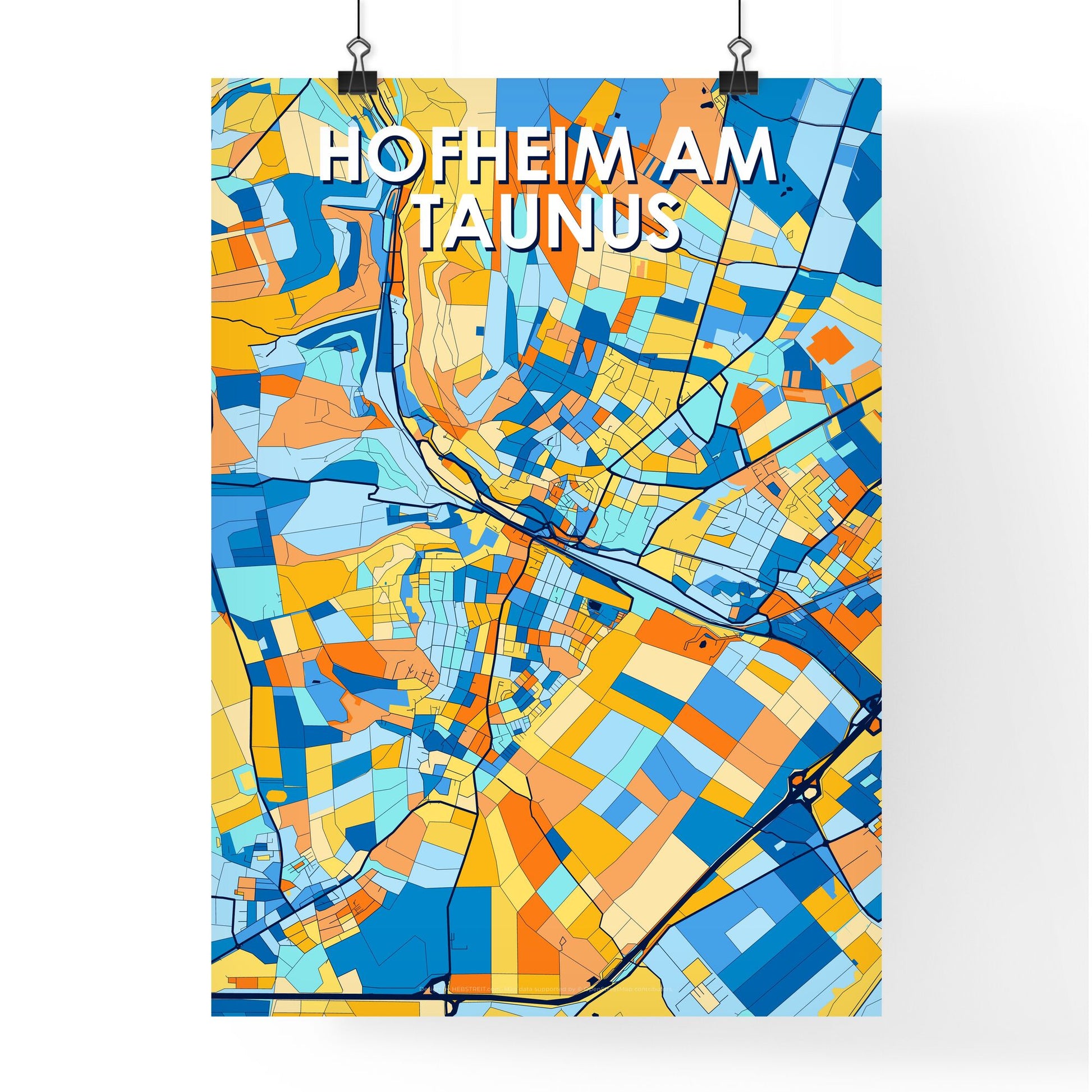 HOFHEIM AM TAUNUS GERMANY Vibrant Colorful Art Map Poster Blue Orange