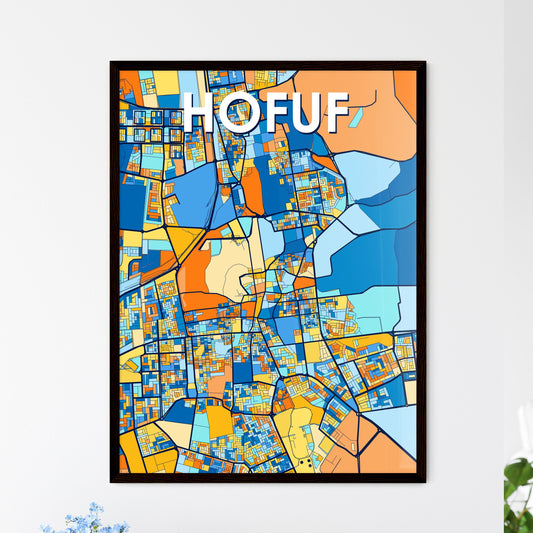 HOFUF SAUDI ARABIA Vibrant Colorful Art Map Poster Blue Orange