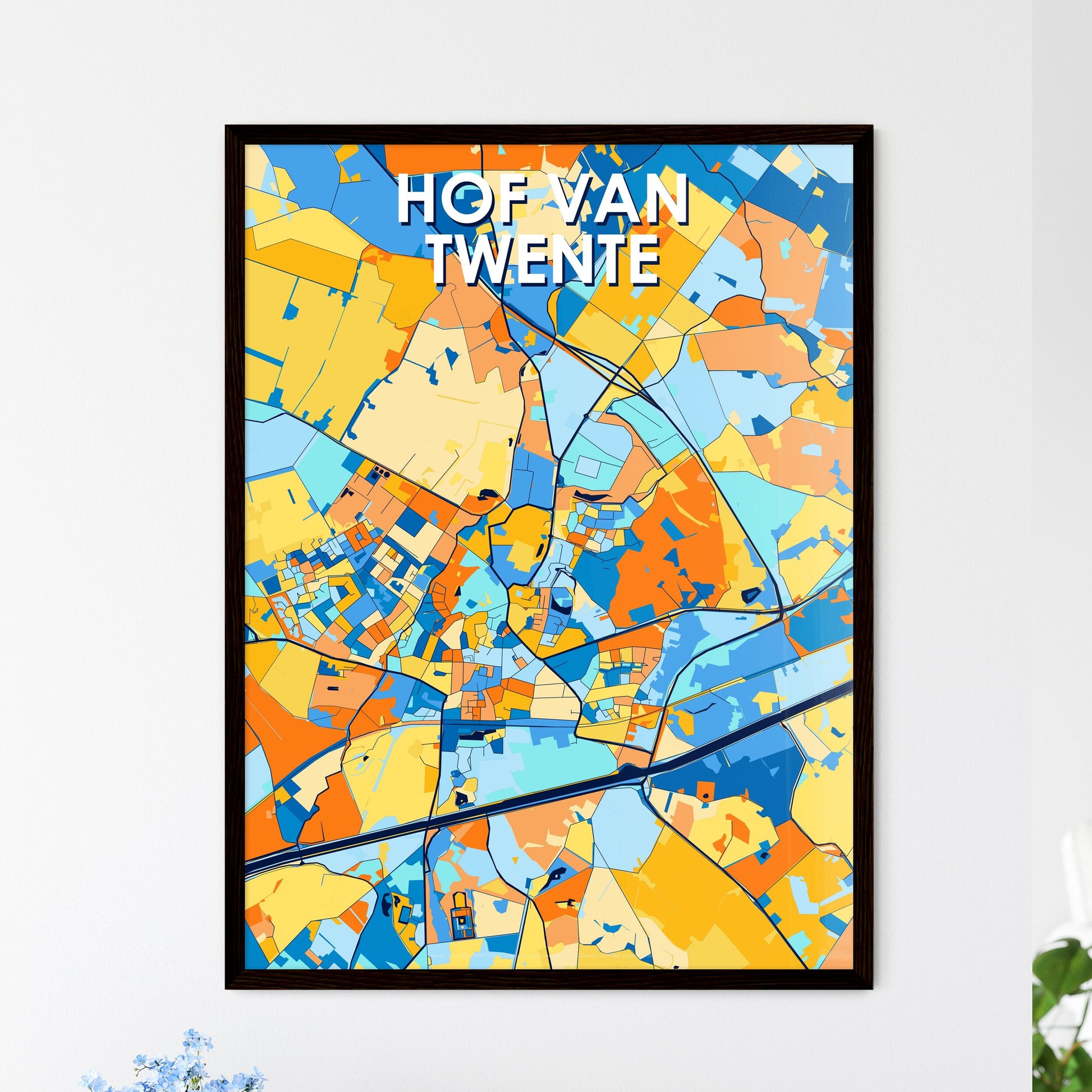 HOF VAN TWENTE NETHERLANDS Vibrant Colorful Art Map Poster Blue Orange