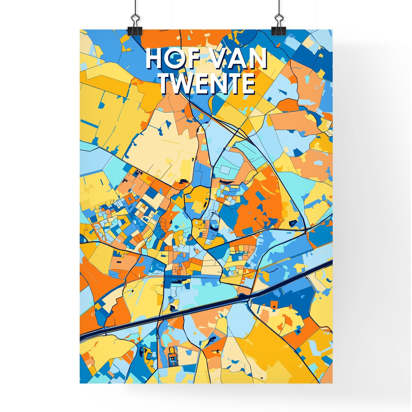 HOF VAN TWENTE NETHERLANDS Vibrant Colorful Art Map Poster Blue Orange