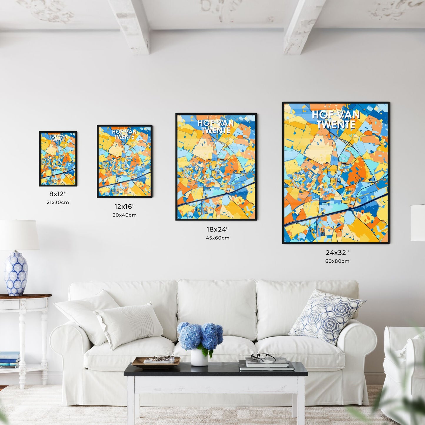 HOF VAN TWENTE NETHERLANDS Vibrant Colorful Art Map Poster Blue Orange