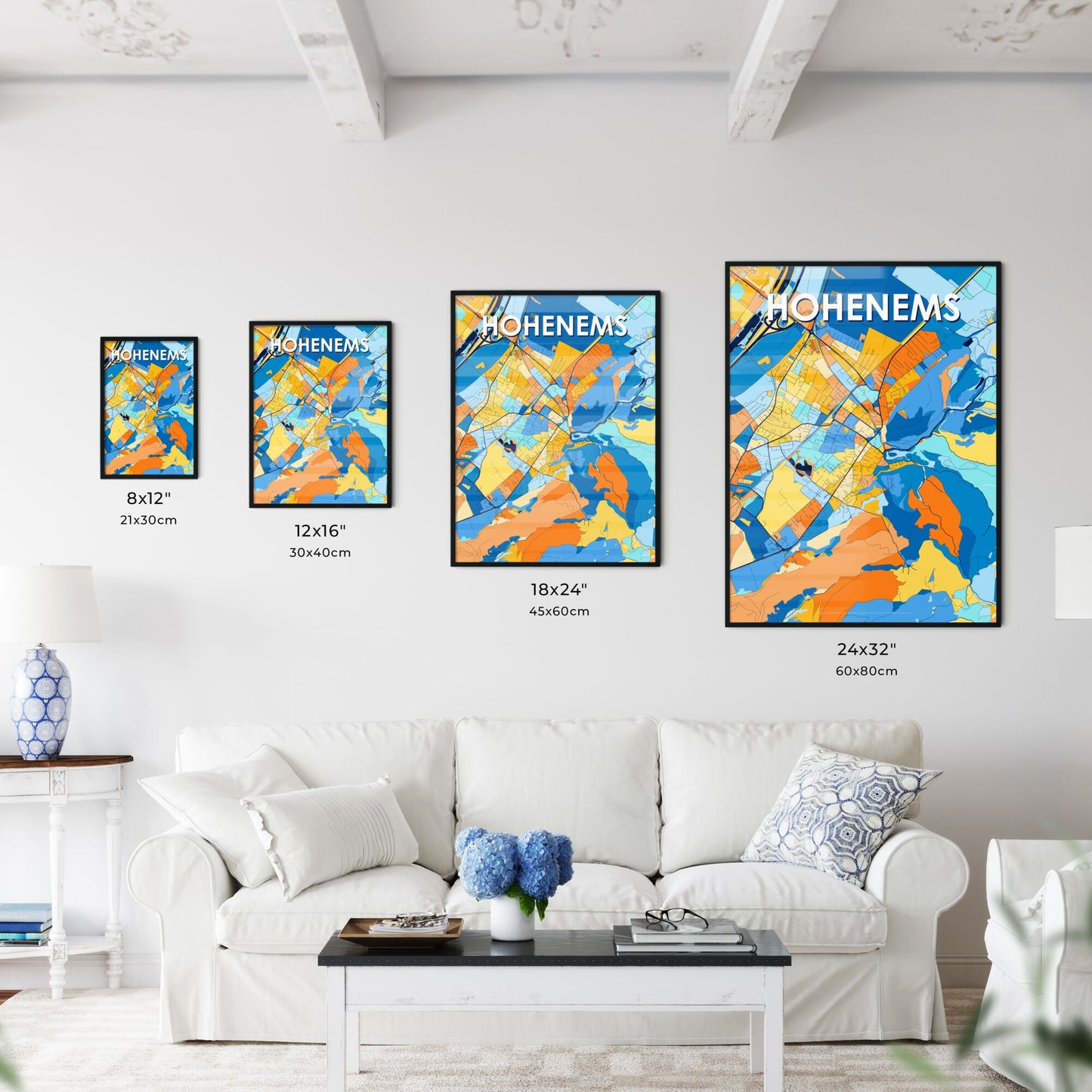 HOHENEMS AUSTRIA Vibrant Colorful Art Map Poster Blue Orange