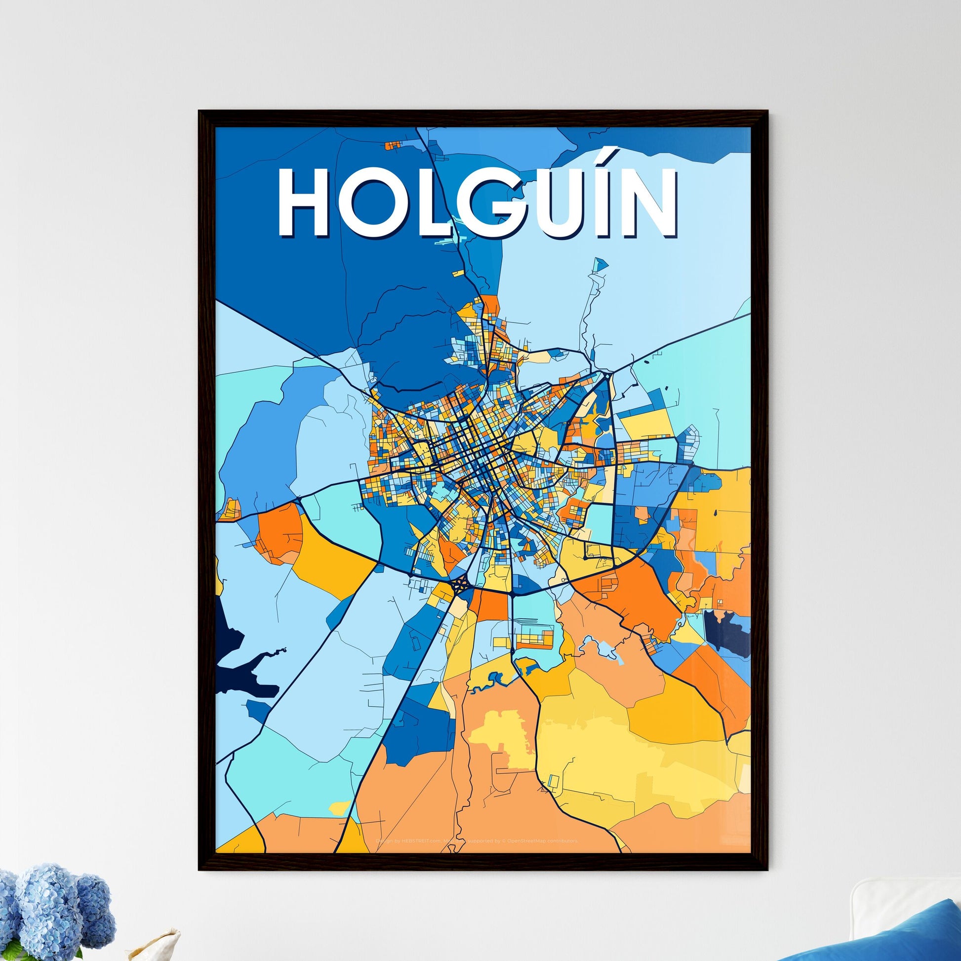 HOLGUÍN CUBA Vibrant Colorful Art Map Poster Blue Orange